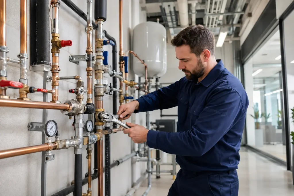 Commercial plumber repairing plumbing pipes in Rome, GA